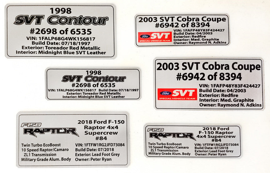 Customized Vehicle Data Plates