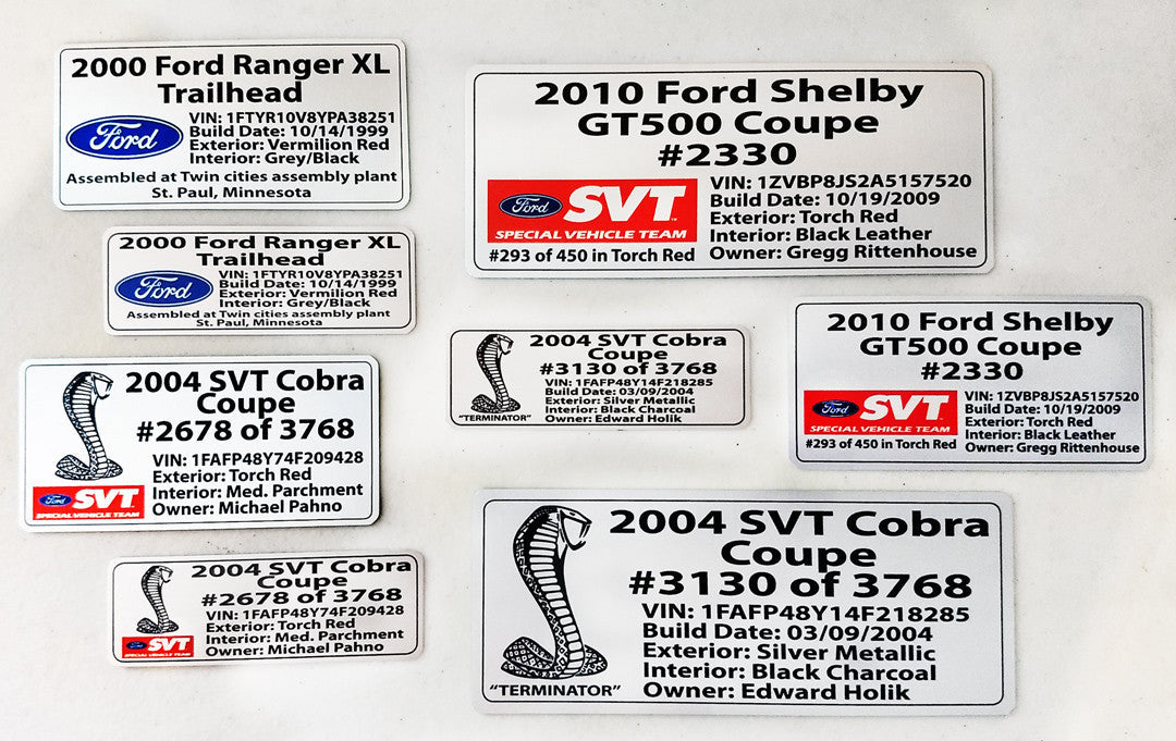 Customized Vehicle Data Plates