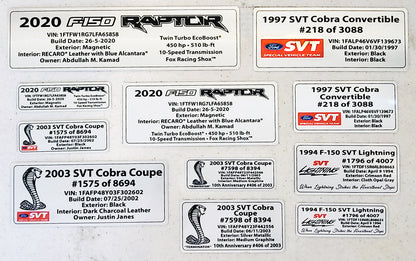 Customized Vehicle Data Plates