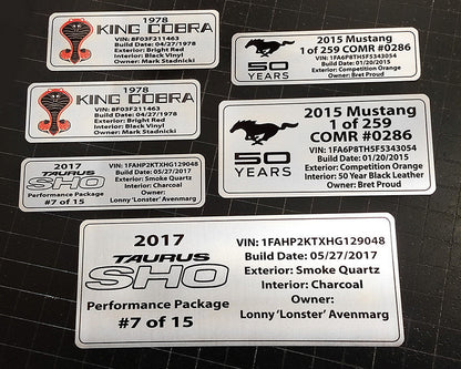 Customized Vehicle Data Plates